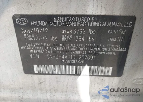 2013 Hyundai Elantra Gls z USA, uszkodzony, nr VIN 5NPDH4AE1DH257091